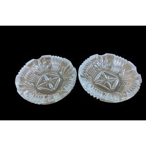Vtg Pair 2 Small Thick Lead Crystal Cut Clear Glass Cigar Cigarette Ashtrays Set